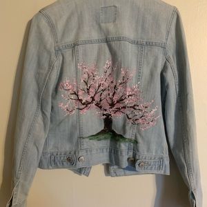 Old navy denim jacket size small with hand painted cherry blossom